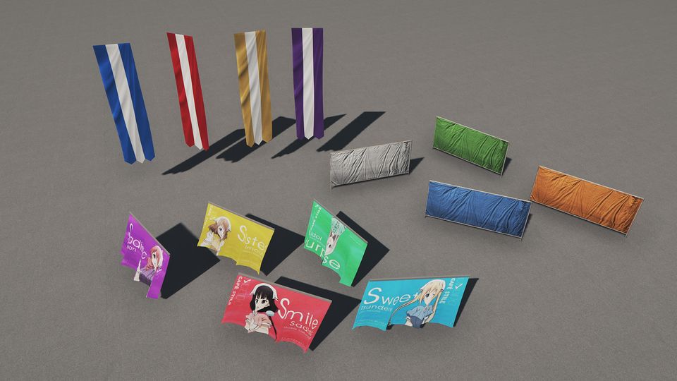 Various example props using the flag shader